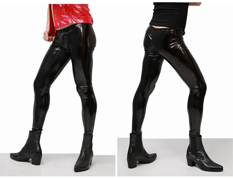 Description Picture 3 of itemSexy Tight Leather Pants Faux Leather Leggings High-gloss Male Pencil Trousers Stage Bar Performs Cool Highlight Tights Pants