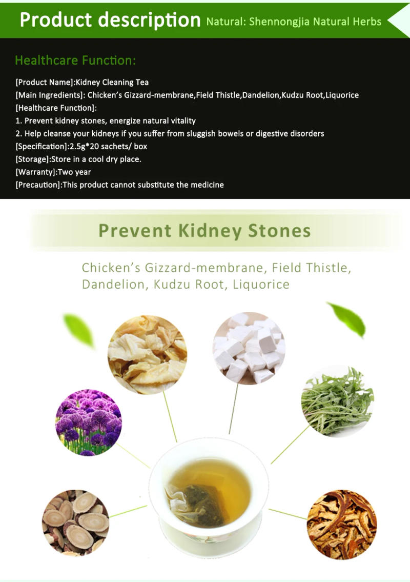 Description Picture 5 of item40 pcs/2 Packs Chinese medicine Care treatment Prevent Diuretic anti-inflammatory analgesic Kidney Stones Cleaning Teabags
