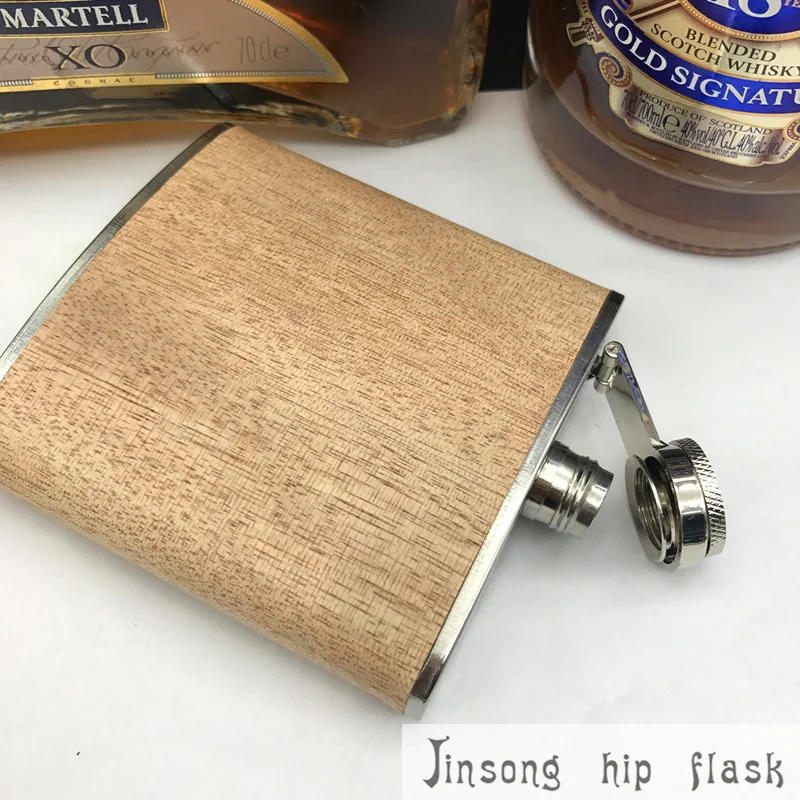 Description Picture 4 of itemNatural  Wooden Wrapped 6oz Stainless Steel Hip Flask, logo can be engraved free
