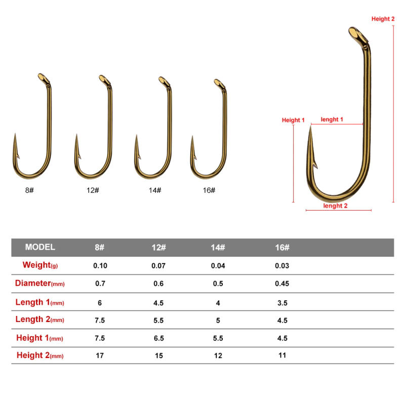 Description Picture 3 of itemHigh carbon steel single hook Fly Fishing Hook  Fishing Trout Salmon Dry Flies Fish Hook Size 8000-8/12/14/16  200pcs/bag