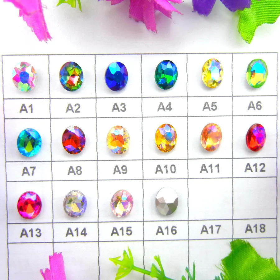 Description Picture 3 of itemAB colors 4*6 6*8 8*10 10*14 13*18 18*25 20*30mm Oval shape glass Glue on Crystal rhinestone beads ornament accessories trim diy