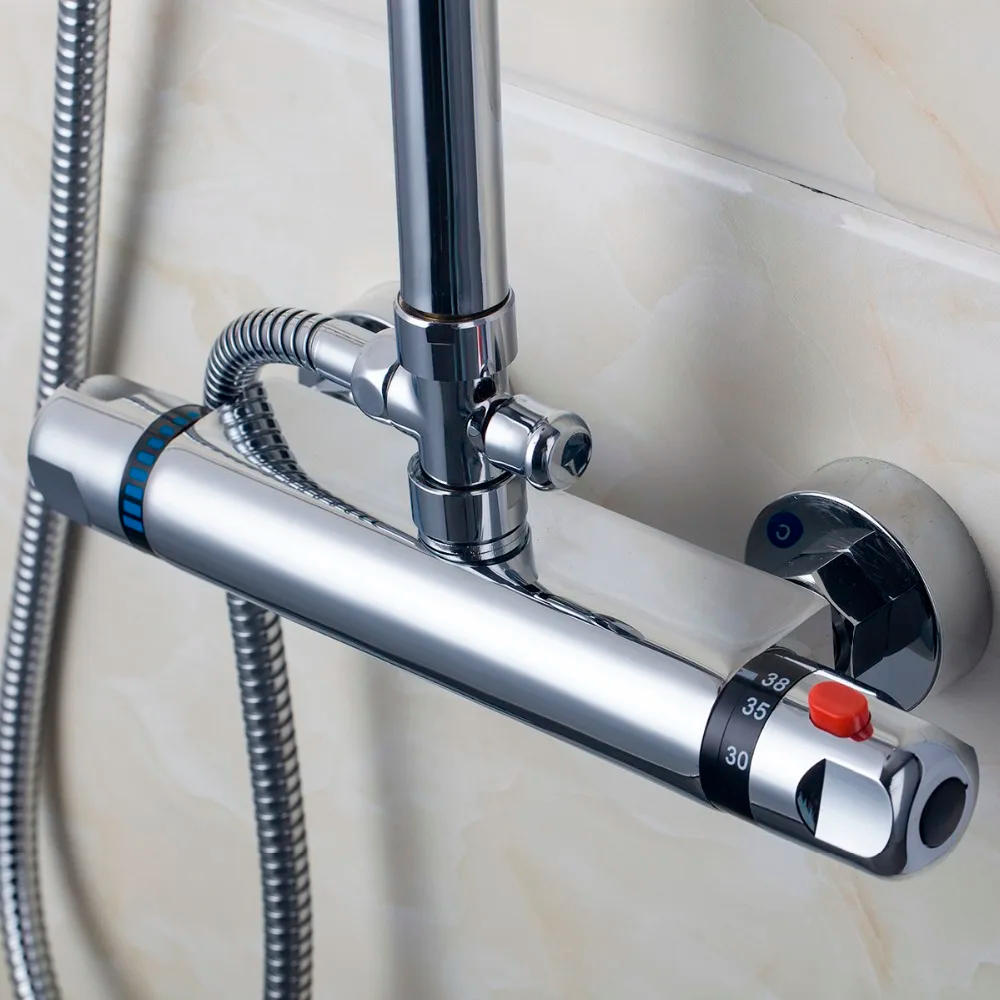 Description Picture 5 of itemKEMAIDI Bathroom Faucet Chrome Polished Shower Set Thermostatic Faucets Mixers Taps Wall Mounted Rainfall Shower Faucets