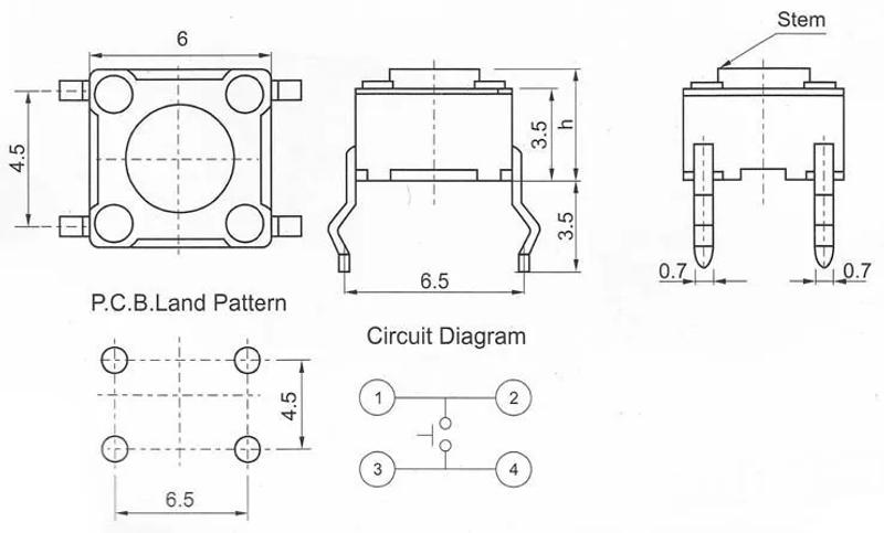 Description Picture 3 of item6x6mm Panel PCB Momentary Tactile Tact Mini Push Button Switch DIP 4pin 6x6x4.3/5/6/7.3-25 MM 6*6*4.3MM 5MM 6MM 7MM 8MM - 25MM