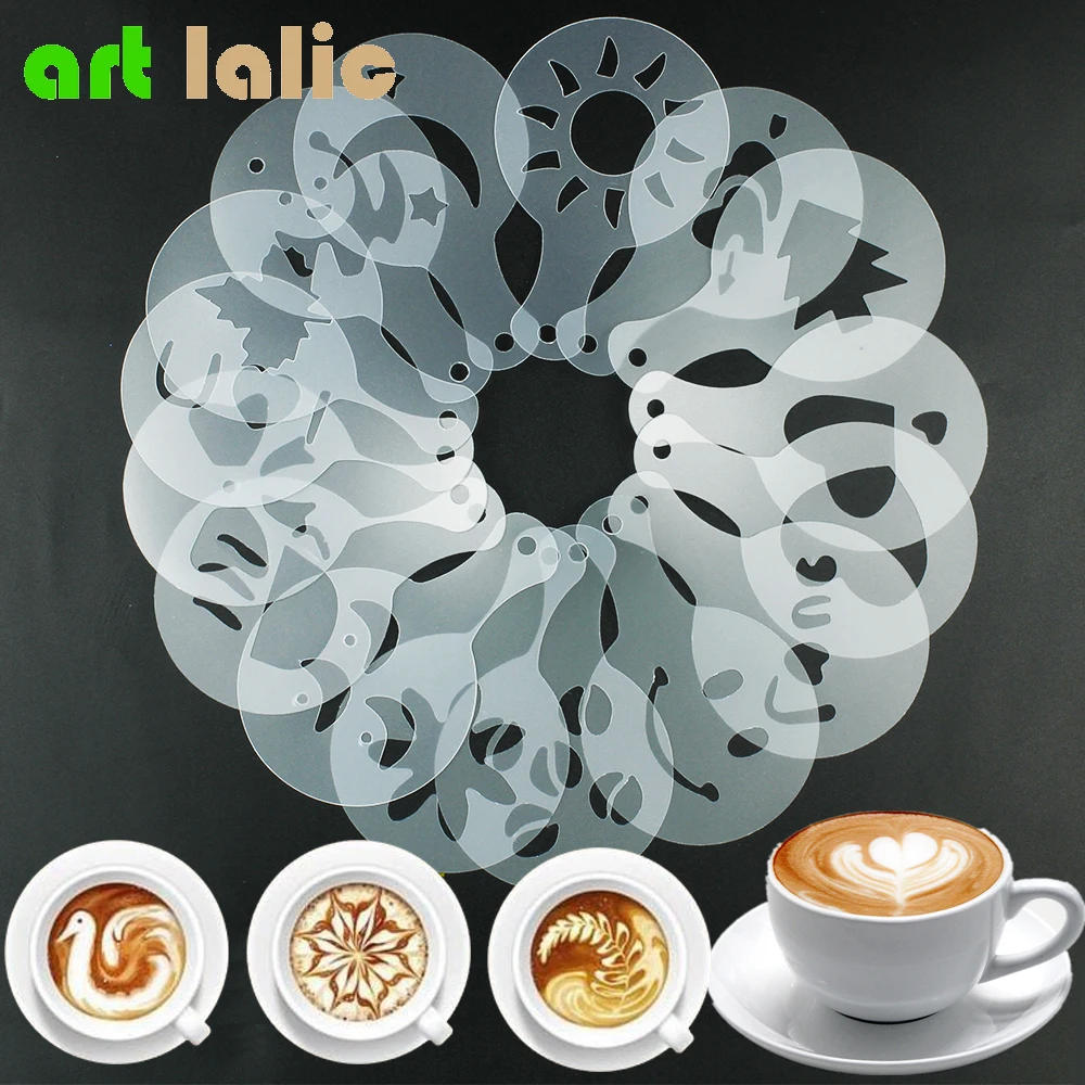 Description Picture 2 of item16Pcs Mold Coffee Milk Cake Cupcake Stencil Template Coffee Barista Cappuccino Template Strew Pad Duster Spray Tools