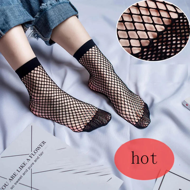 Description Picture 2 of item1Pair Punk Women Girls Sexy Black Hollow Out Breathable Mesh Fishnet Socks Female Gothic Stretchable Short Hosiery Ankle Socks
