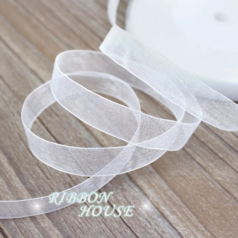 Description Picture 4 of item(50 yards/roll) 12/15/20/25/40/50mm Organza ribbons wholesale white gift wrapping decoration Christmas ribbons