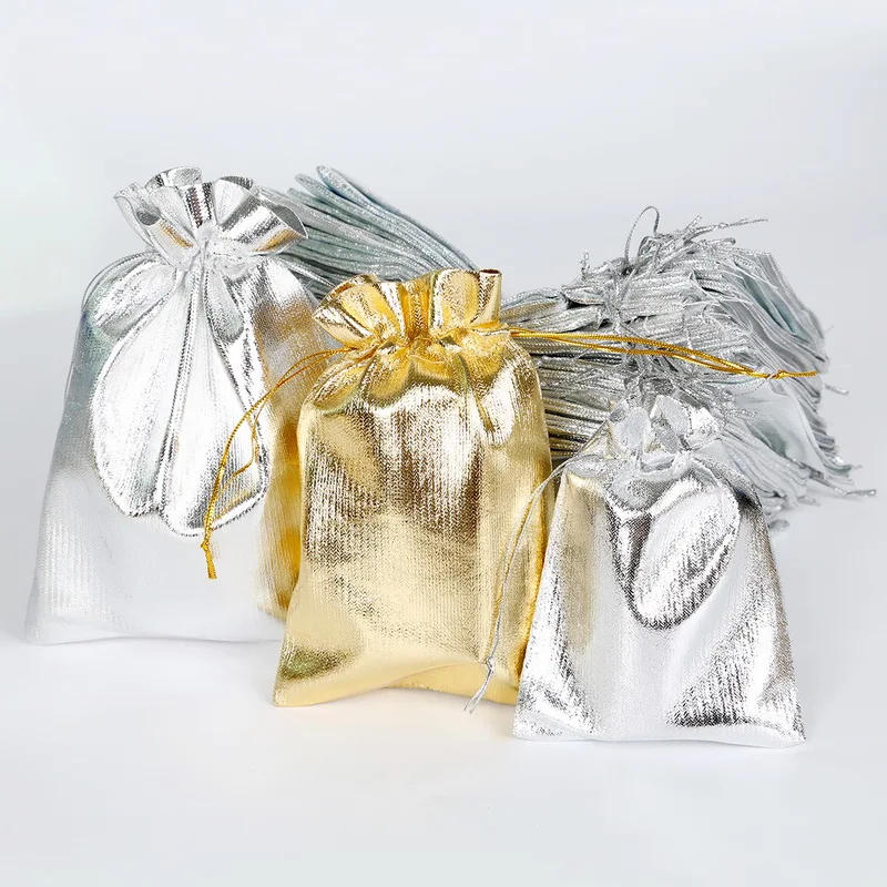 Description Picture 2 of item10pcs/lot Gold Silver Color Drawstring Organza Bag Jewelry Packaging Bag Christmas Wedding Decoration Favors Gift Pouches
