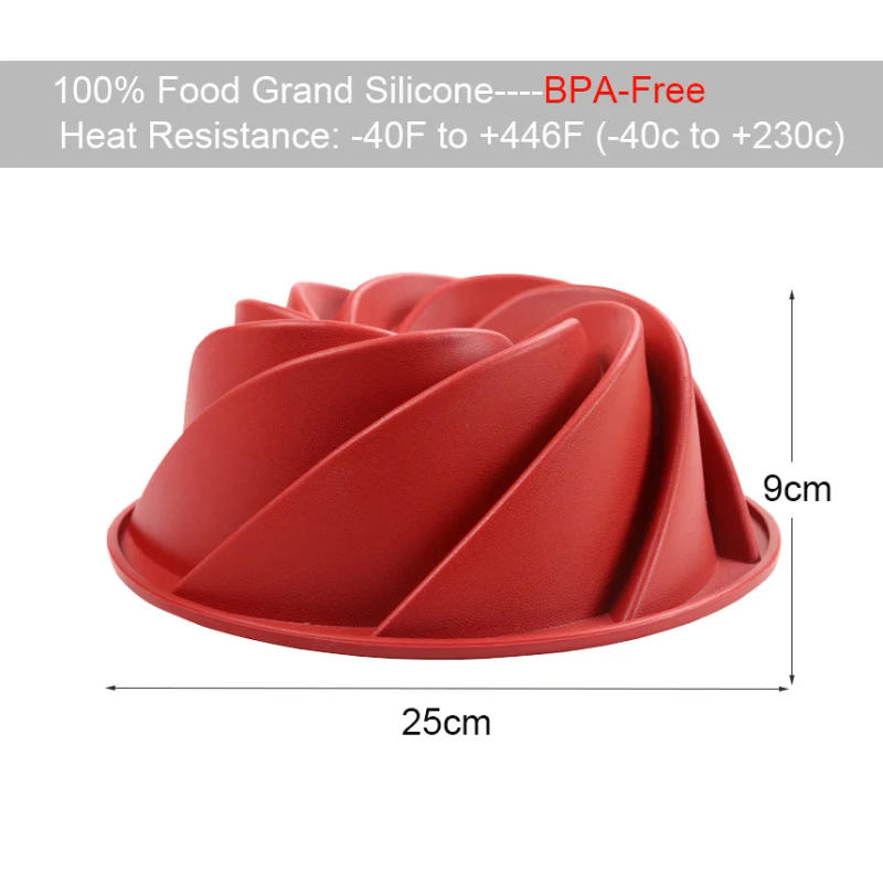 Description Picture 2 of itemLarge Spiral Shape Food Grade Silicone Bundt Cake Mold Pan 3d Fluted Cake Mould Form Bread Bakery Baking Tools Bakeware