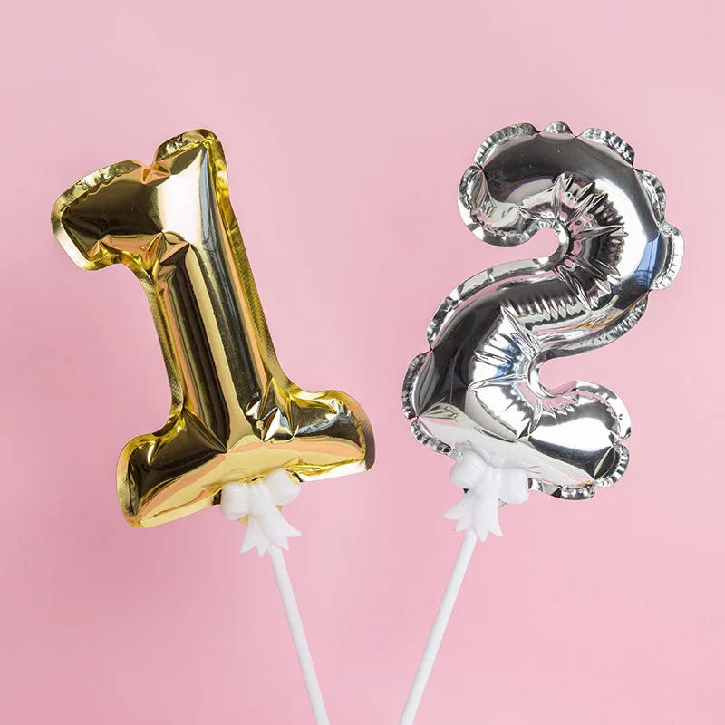 Description Picture 4 of item1 Pcs 5inch Gold Foil Number Balloon Cake Topper Wedding Decor Party Kids Birthday Anniversary Cake Flags Supplies