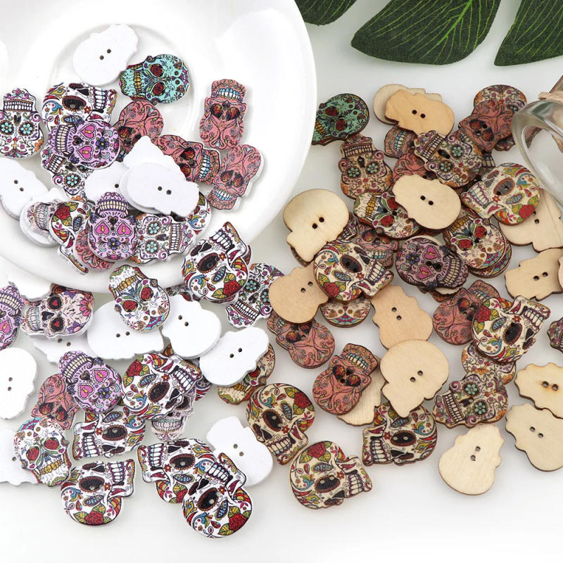 Description Picture 5 of item50PCS 2 Holes Natural Color Skeleton Skull Wooden Buttons Fit Sewing and Scrapbooking Sewing Buttons For Craft DIY Mixed Color