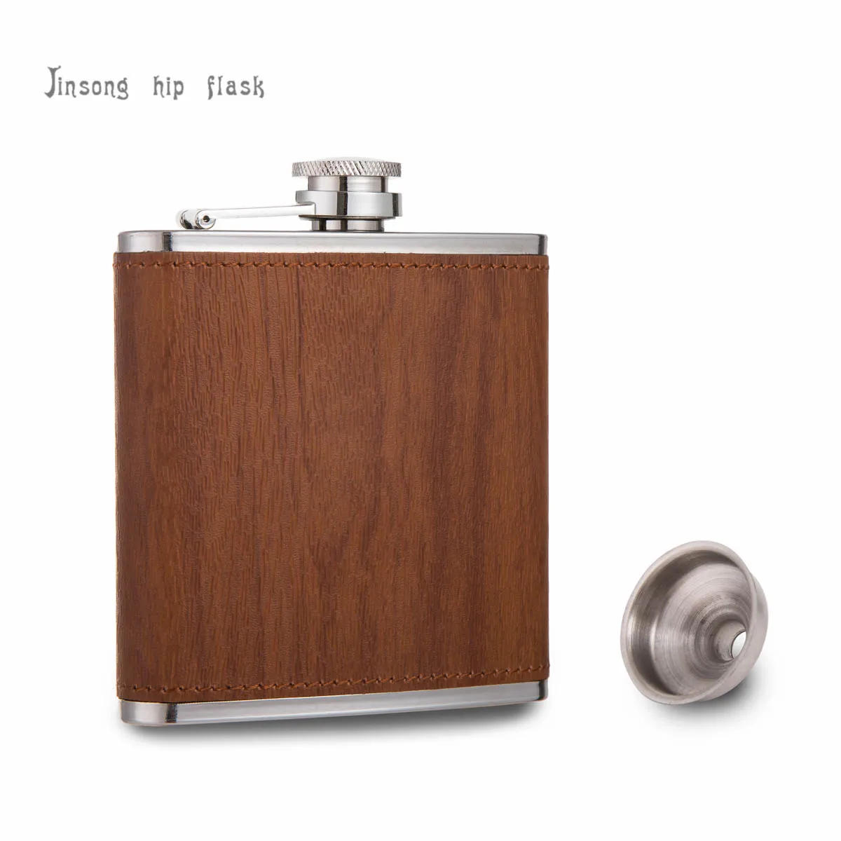Description Picture 4 of item1 pcs wooden leather 6oz stainless steel  hip flask with funnel