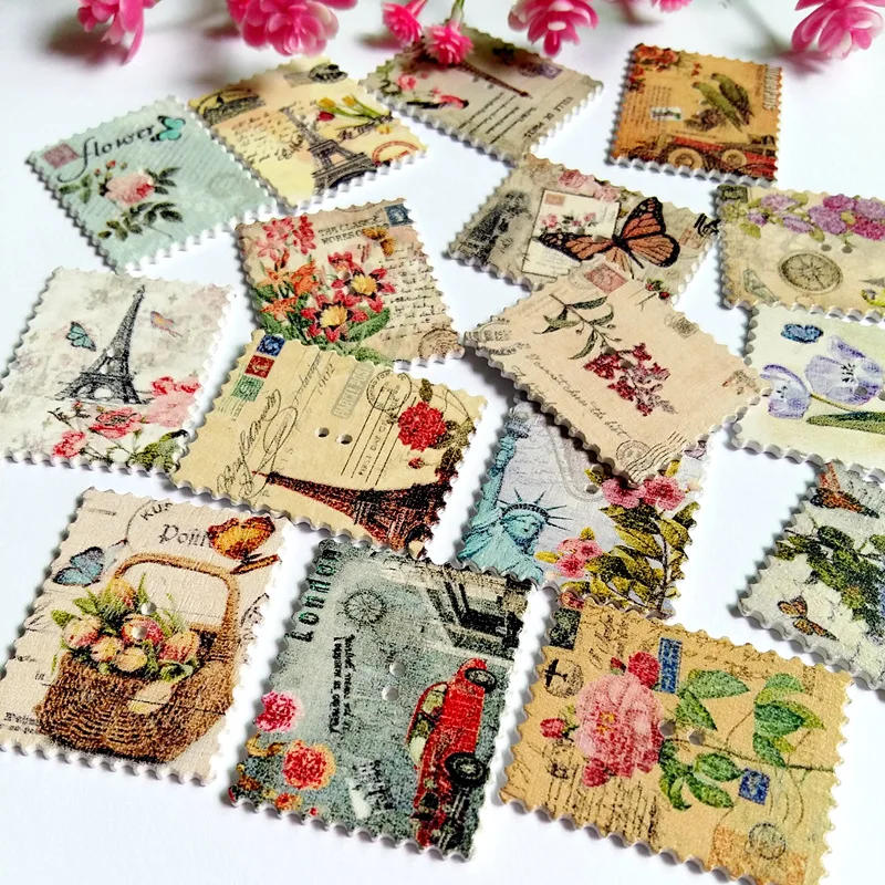 Description Picture 5 of item20pcs New wooden buttons mixed pattern Rectangle wooden decorative buttons for craft sewing scrapbooking accessories