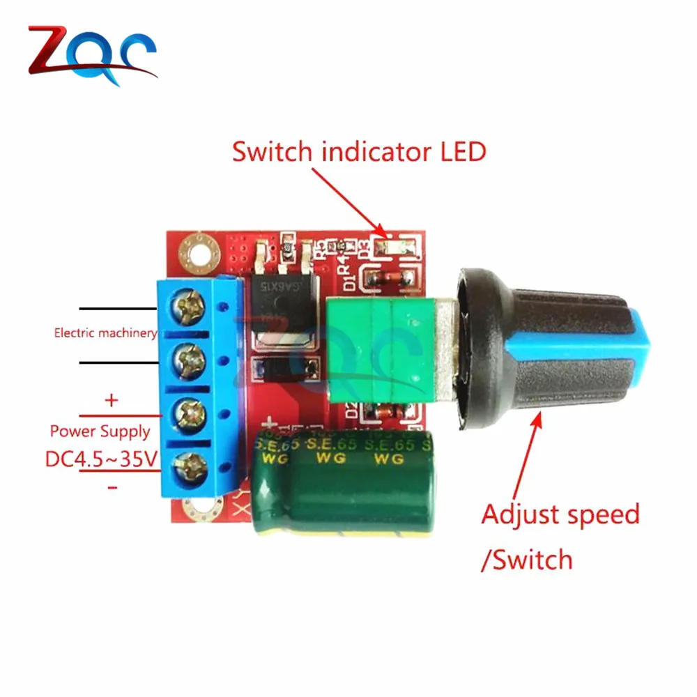 Description Picture 5 of item5A 90W DC Motor Speed Controller Voltage Regulator 12V pwm regulator 4.5V-35V Adjustable Speed Regulator Control Governor Switch
