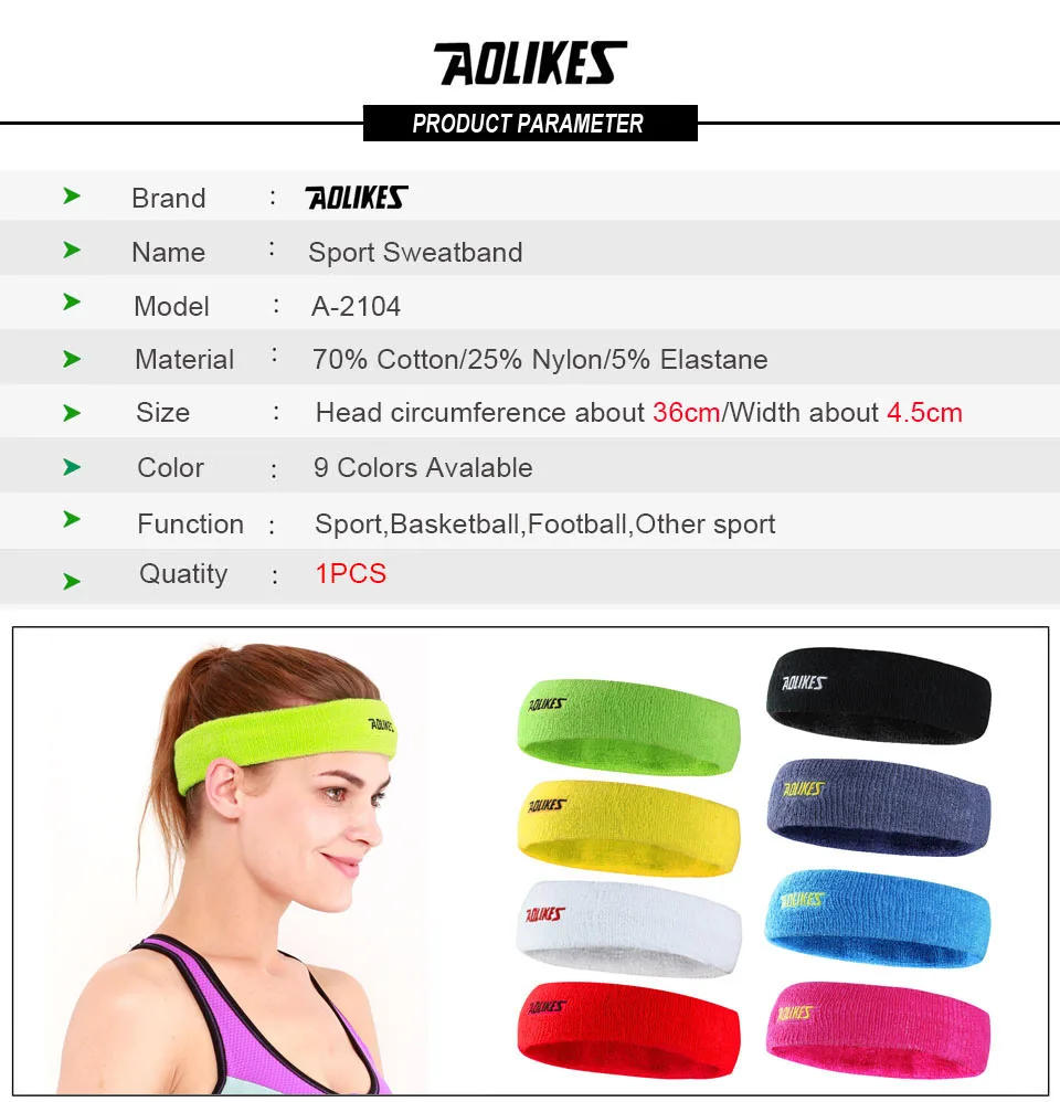 Description Picture 5 of itemAOLIKES 1PCS High Quality Cotton Sweat Headband For Men Sweatband women Yoga Hair Bands Head Sweat Bands Sports Safety