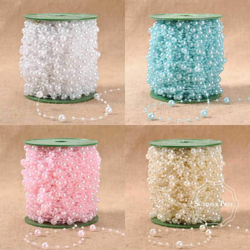Description Picture 4 of item5 Meters Fishing Line Artificial Pearls Beads Chain Garland Flowers Wedding Party DIY Craft Decor Ivory White Pink Light blue
