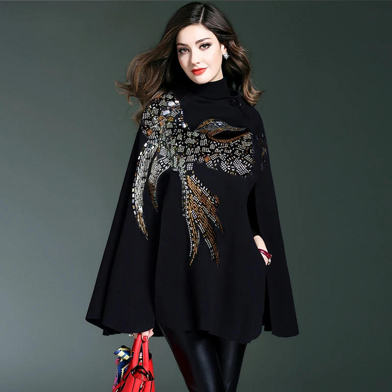 Description Picture 6 of itemWomen Stylish Knitted Cloak Coat Cape Jacket  Loose Thick Bat-shaped Sweater Ponchos