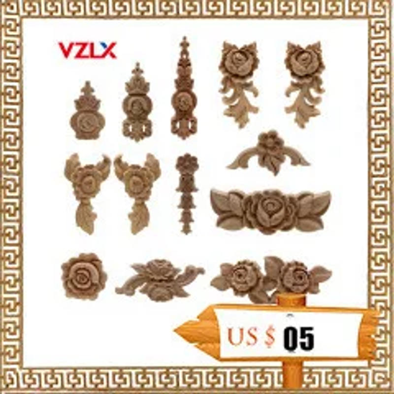 Description Picture 5 of itemVZLX Unique Natural Floral Wood Carved Wooden Figurines Crafts Corner Appliques Frame Wall Door Furniture Woodcarving Decorative