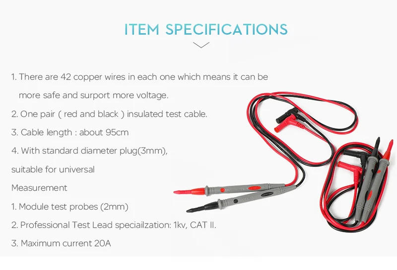 Description Picture 4 of item4PCS/lot Multimetros Multimeter Test Leads Probes Cooper Wires Test Lead Wire Probe Cable For AC DC LCD Digital Multimeters