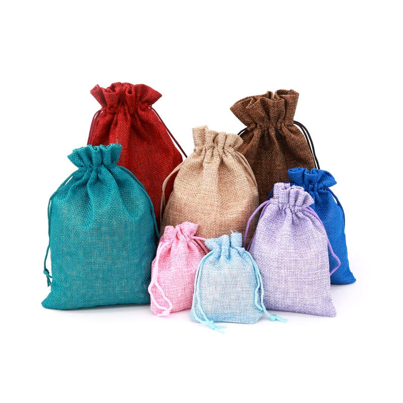 Description Picture 2 of item10pc Handmade Natural Burlap Cotton Linen Drawstring Gift Bags Favor Wedding Christmas Gift Bag Jewelry Packaging Bags&Pouches