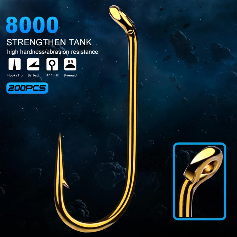 Description Picture 2 of itemHigh carbon steel single hook Fly Fishing Hook  Fishing Trout Salmon Dry Flies Fish Hook Size 8000-8/12/14/16  200pcs/bag