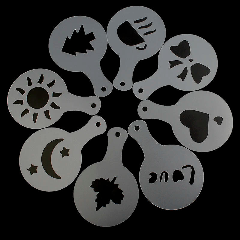 Description Picture 6 of item16pcs/set Coffee Latte Cappuccino Coffee Art Stencils Template Strew Flowers Pad Duster Spray for Coffee Decor Tools Accessories