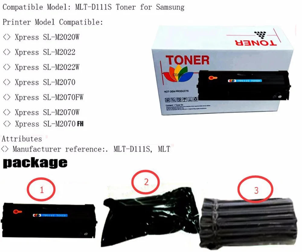 Description Picture 2 of itemCompatible samsung mlt d111s black toner cartridge for xpress m2020 m2020w m2022 m2021 m2070 m2070fw m2071fh