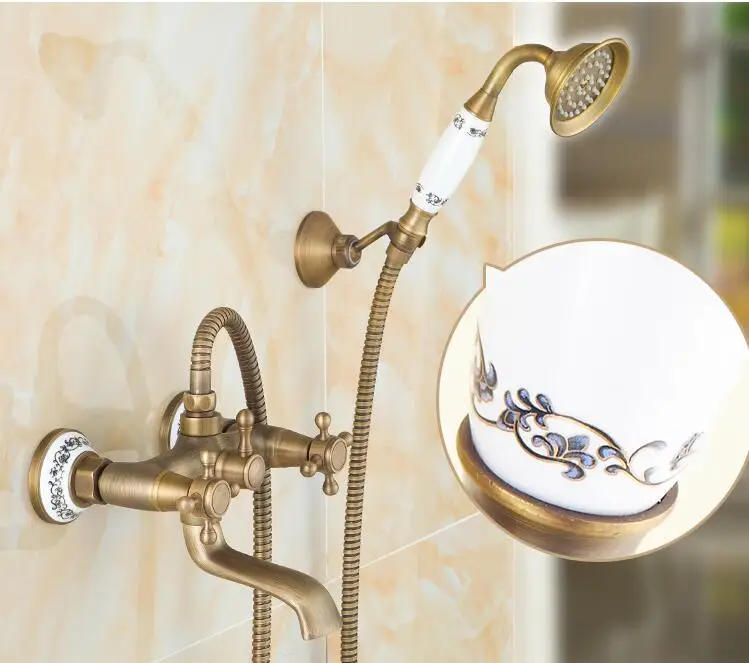 Description Picture 6 of itemBrass shower head set simple bathroom sprinkler hanging wall bath tub faucet hot and cold water mixing valve