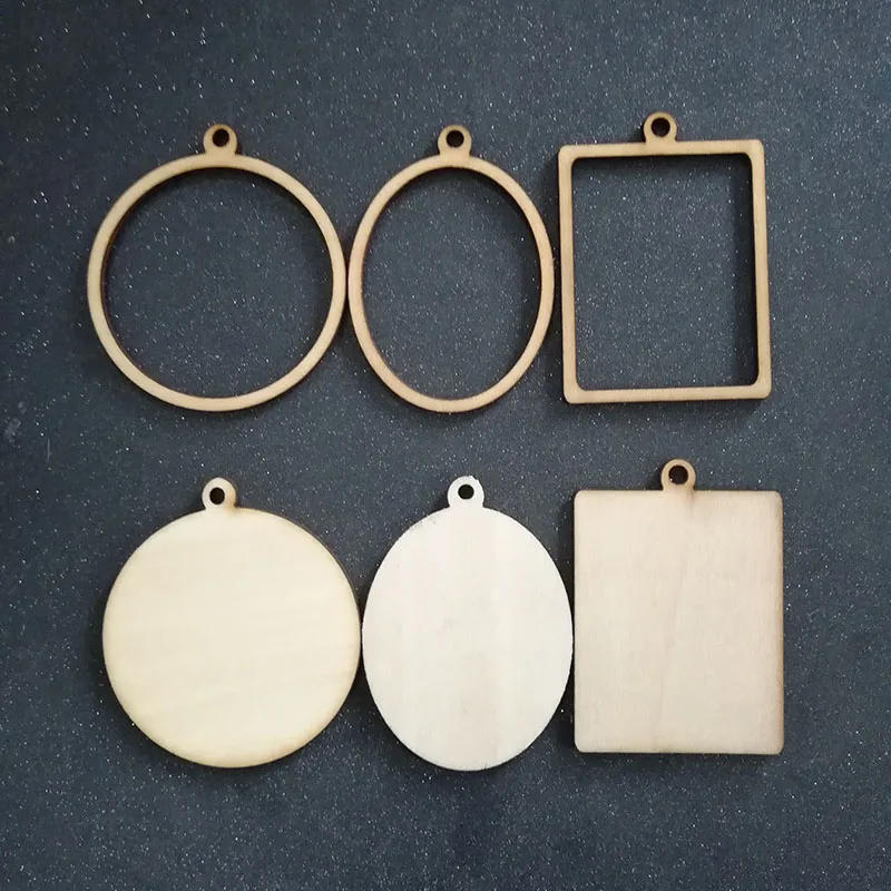 Description Picture 4 of item60pcs (6styles) Blank Unfinished Wood Frame Charm Pendant Oval Rectangle Round Circle Scrapbooking Wooden Jewelry DIY Crafts