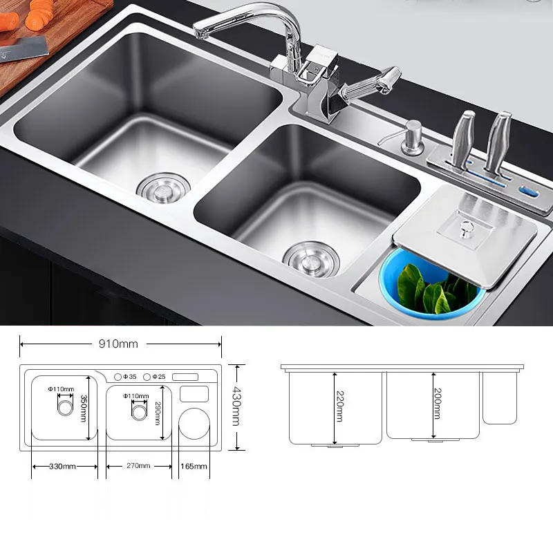 Description Picture 3 of itemkitchen sink stainless steel double bowl above counter or udermount sinks vegetable washing basin 1.2mm thickness sinks kitchen