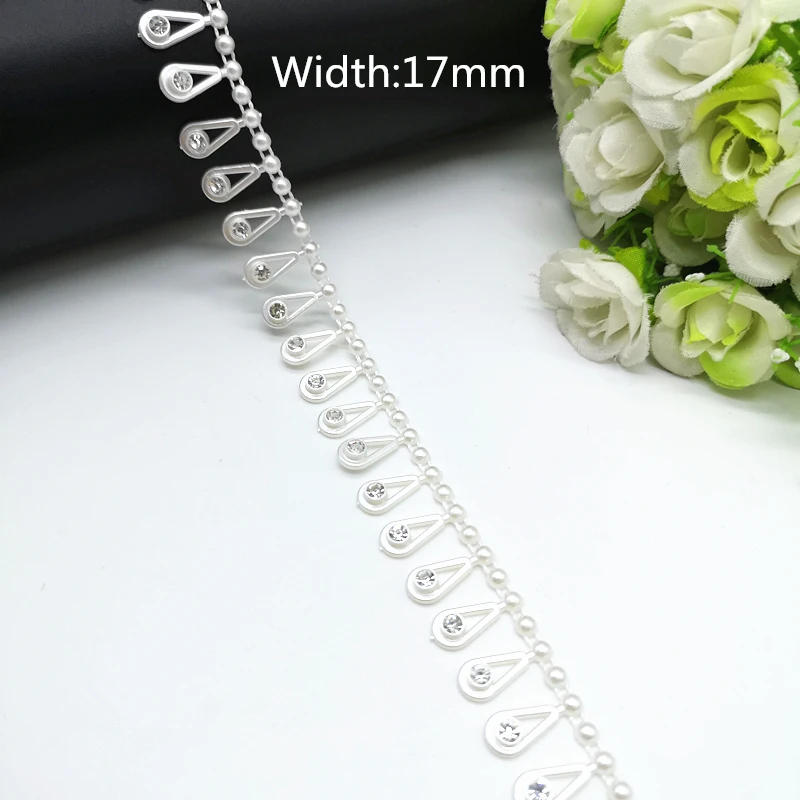 Description Picture 4 of item1 yard Rhinestone Chain Pearl Crystal Chain Sew On Trims Wedding Dress Costume Applique #ZL01-25