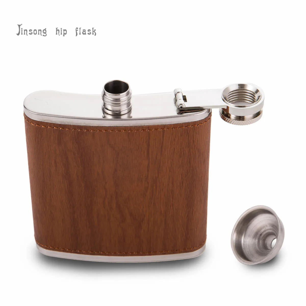 Description Picture 6 of item1 pcs wooden leather 6oz stainless steel  hip flask with funnel