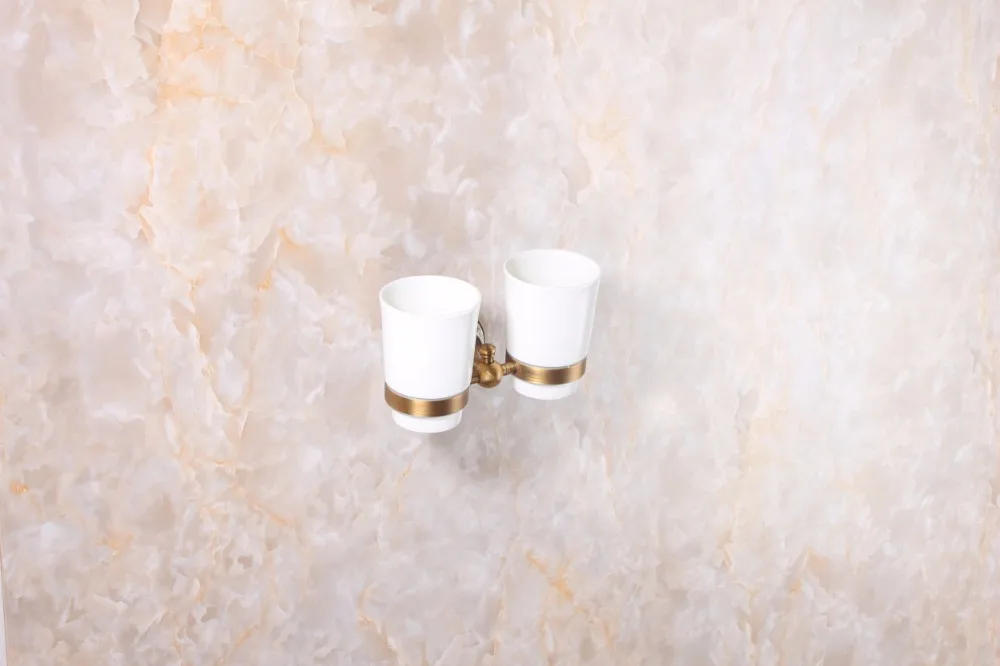 Description Picture 5 of itemEuropean Luxury European Style Antique Copper Toothbrush Tumbler Cup Holder With 2 Cups Wall Mounted Bath Product 9060K