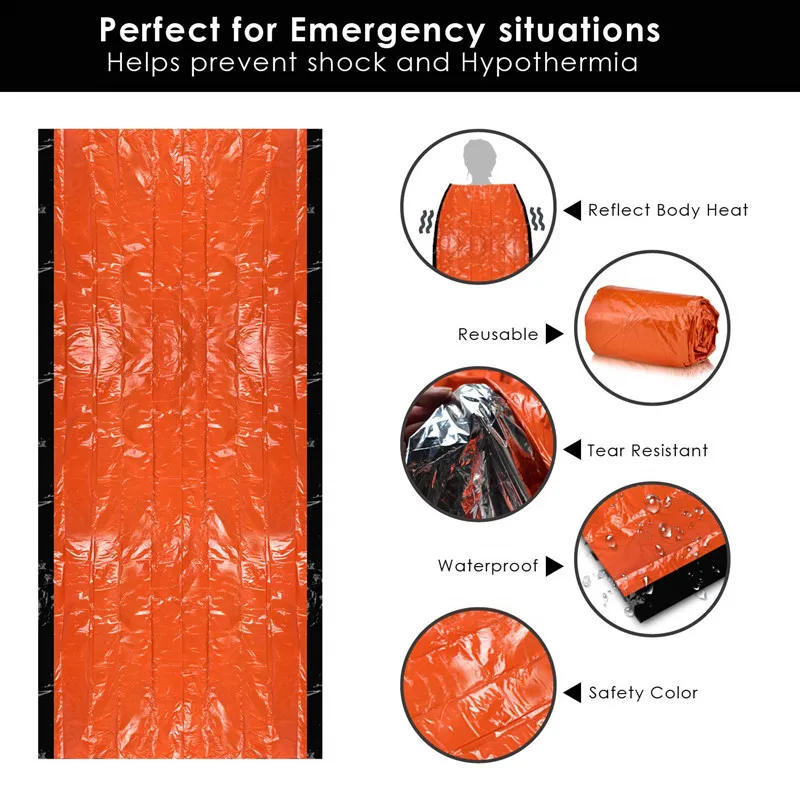 Description Picture 3 of itemOutdoor  Life Bivy Emergency Sleeping Bag Thermal Keep Warm Waterproof Mylar First Aid Emergency Blanke Camping Survival Gear
