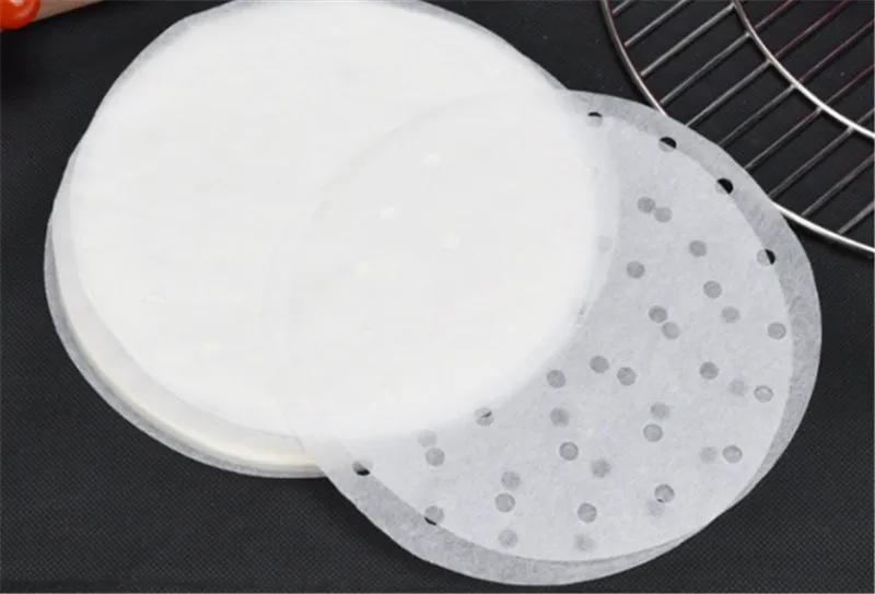 Description Picture 5 of item400Pc/Bag Air Fryer bamboo Steamer paper Liners Perforated Wood Pulp Papers Non-Stick Steaming Basket bun Mat Baking For Kitchen