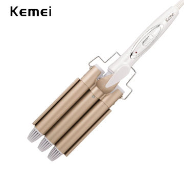 110-220 Kemei Ceramic Triple Barrel Hair Curler Professional Hair Curling Iron Hair Waver Styling Tools Hair Styler