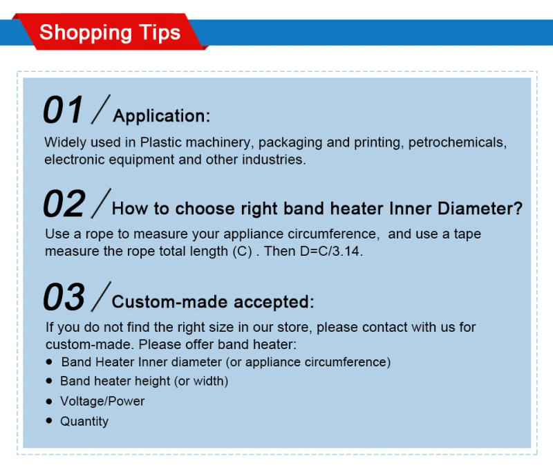 Description Picture 4 of itemLJXH Band Heater 220V 1000W Stainless Steel Heating Element Size 100x100mm for Plastic Machinery and Electronic Equipment 1PC