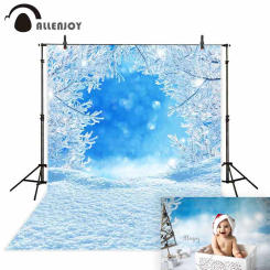 Allenjoy christmas backdrops for photography Snow winter wonderland Snowflake blue ice tree background photocall photo studio