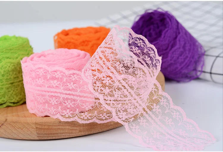 Description Picture 3 of item10Meters/Roll 4.5cm Lace Tape DIY Apparel Sewing & Fabric White Black Blue Pink Purple Lace Trimming Gift Packaging Lace Ribbon
