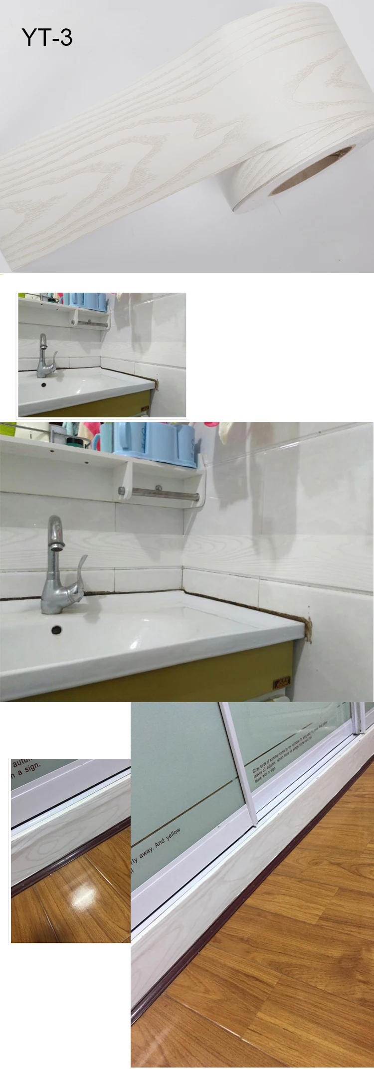 Description Picture 4 of item0.1x5M Marble Vinyl Waistline Sticker Solid Color Self Adhesive Wall Paper Border Bathroom PVC Waterproof Wood Pattern Wallpaper