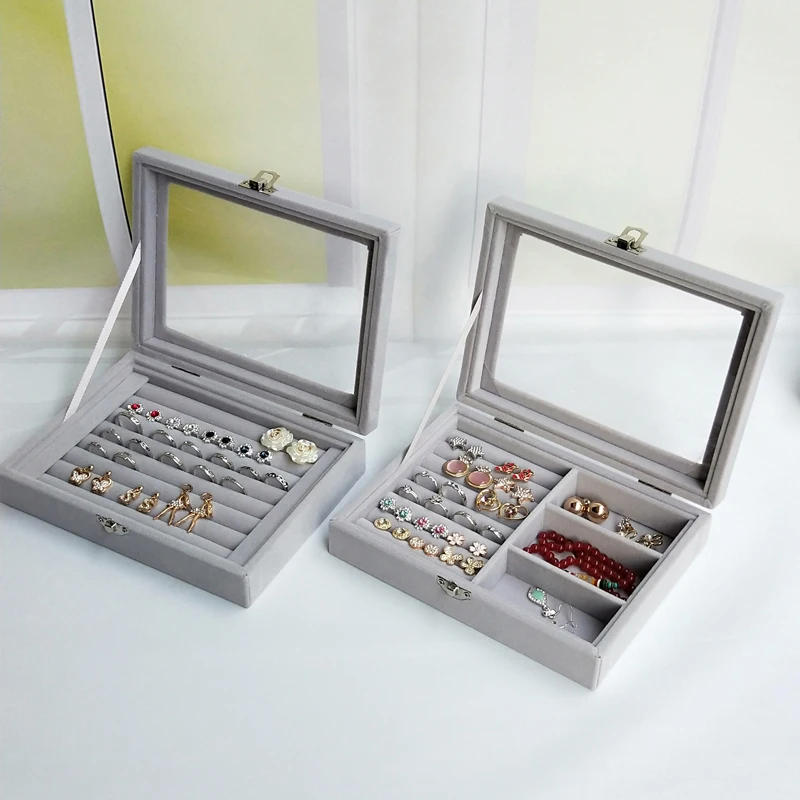 Description Picture 5 of itemVelvet Jewelry Display Box with Glass Lid 20*15*5cm Flocking Jewelry Organizer for Ring/Earring/Bracelet/Necklace Storage Case