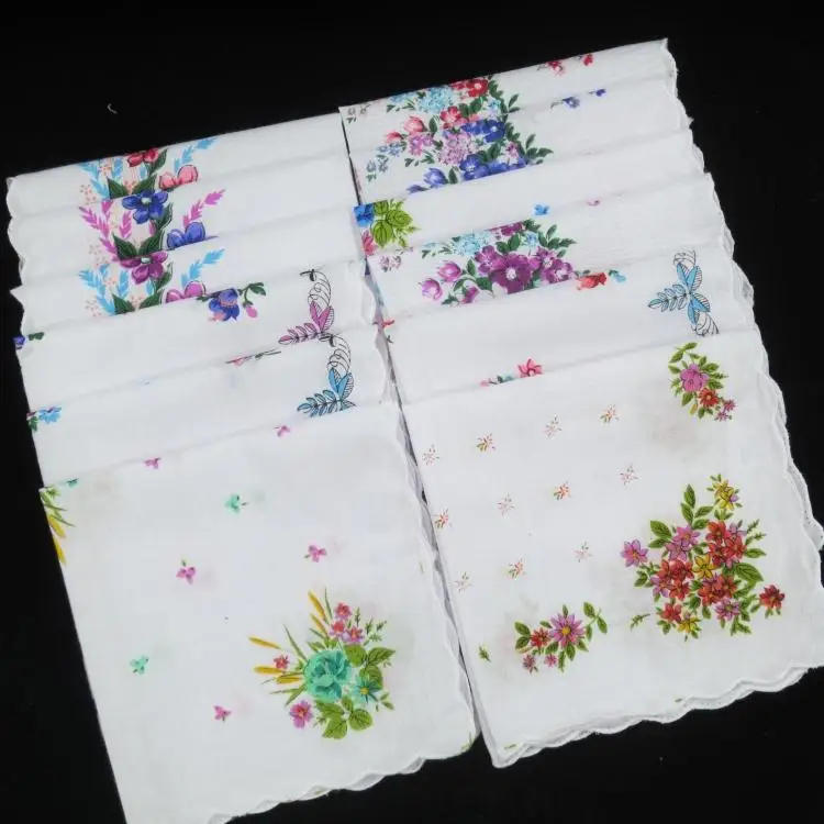 Description Picture 2 of itemHOT white Ladies square Handkerchief Cotton Flowers Women children print face hand towels Hanky wedding Christmas Gifts 10pcs