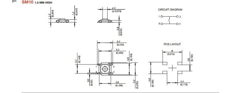 Description Picture 3 of itemOriginal new 100% PTS525SM10SMTR light touch switch 4*4*1.5MM waterproof copper head car audio switch