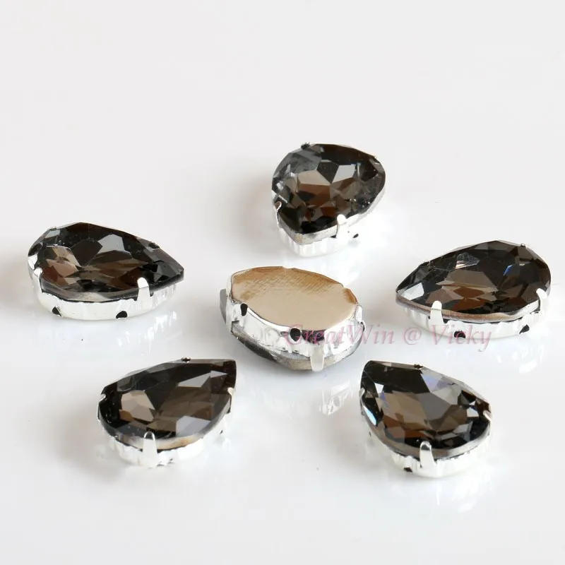 Description Picture 5 of itemGlass Rhinestones! Drop Shape Diamond With Claw Sew On Teardrop Strass Metal Base Buckle Crystal Stone For Clothes