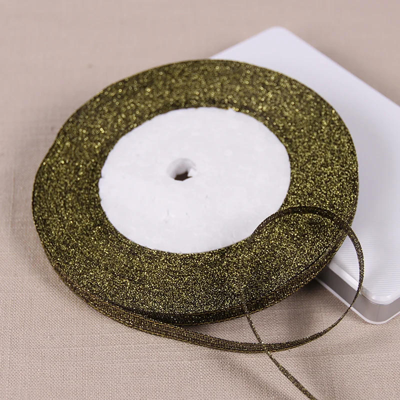 Description Picture 4 of item1/4" (6mm) 25yards Gold Silver Metallic Glitter Ribbons For DIY Crafts Sewing Fabric Christmas Party Wedding Supplies Gift Wrap