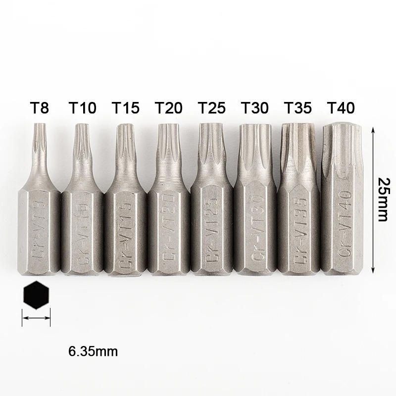 Description Picture 3 of item10pcs Torx Bit Set 1/4 Inch Hex Shank 25mm Electric Screwdriver Bits Home Repair Tool T8-T40 Star Bits For Power Tools