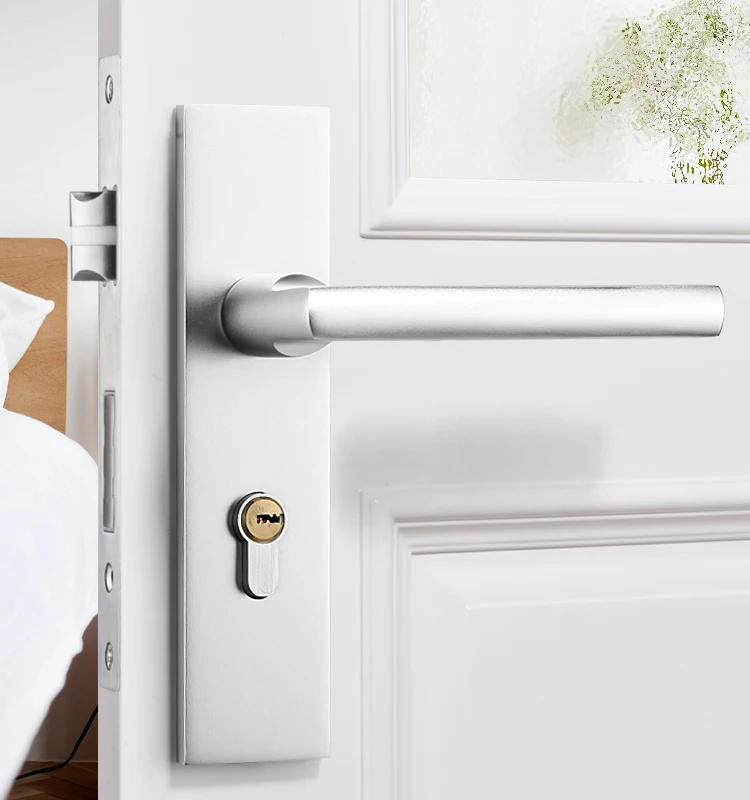 Description Picture 6 of itemBlack White solid aluminum door locks bedroom Continental door handle minimalist interior cylinder lock security locks packages