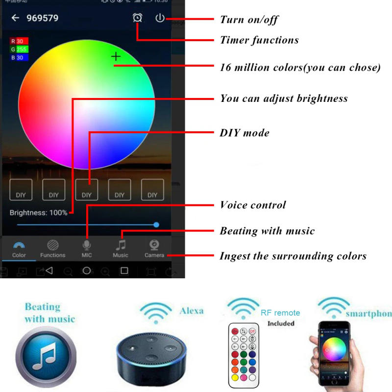 Description Picture 4 of item10PCS/set Wifi Music APP Controller Timer 50mm Low Voltage Black Half Moon LED Deck Rail Stair Post Light Step Fence Wall Lamp