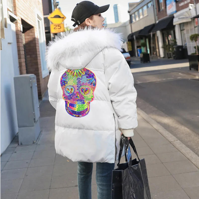 Description Picture 3 of itemLarge Skull Sequin Patch Sew on Sticker for Clothes DIY Biker Applique Clothing Stickers Repair Jacket Patches for Backpacks