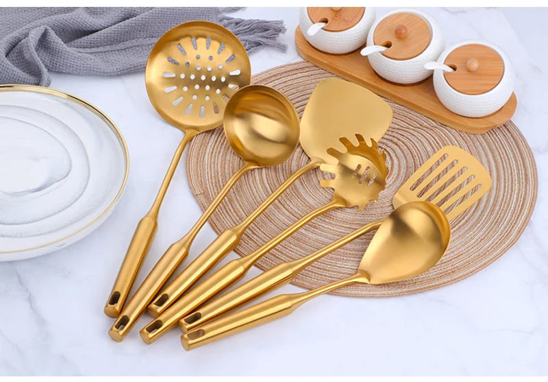 Description Picture 2 of item1-10PCS Stainless Steel CookwarLong Handle Set Gold Cooking Utensils Scoop Spoon Turner Ladle Cooking Tools Kitchen Utensils Set