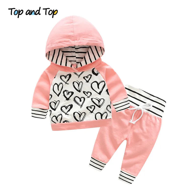 Description Picture 3 of itemTop and Top Fashion Cute Infant Newborn Baby Girl Clothes Hooded Sweatshirt Striped Pants 2pcs Outfit Cotton Baby Tracksuit Set